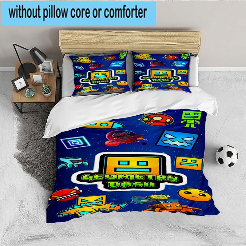 Set Biancheria da Letto 3 Pezzi Personaggi Colorati Geometry Dash, Ideale per 1 Copripiumino e 2 Federe Perfetto per Regalo Fan, Ideale per Camera da Letto, Dormitorio