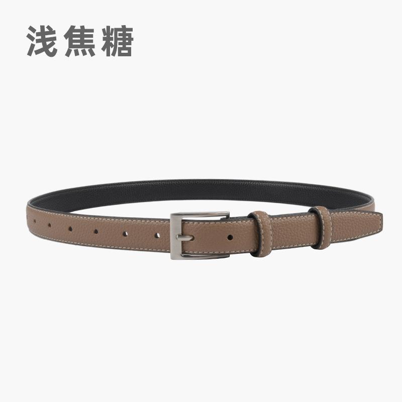 The First Layer Of Cowhide Lychee Pattern Genuine Leather Women'S Belt Retro Belt With Jeans Casual Pants Width 2.3Cm Pin Buckle