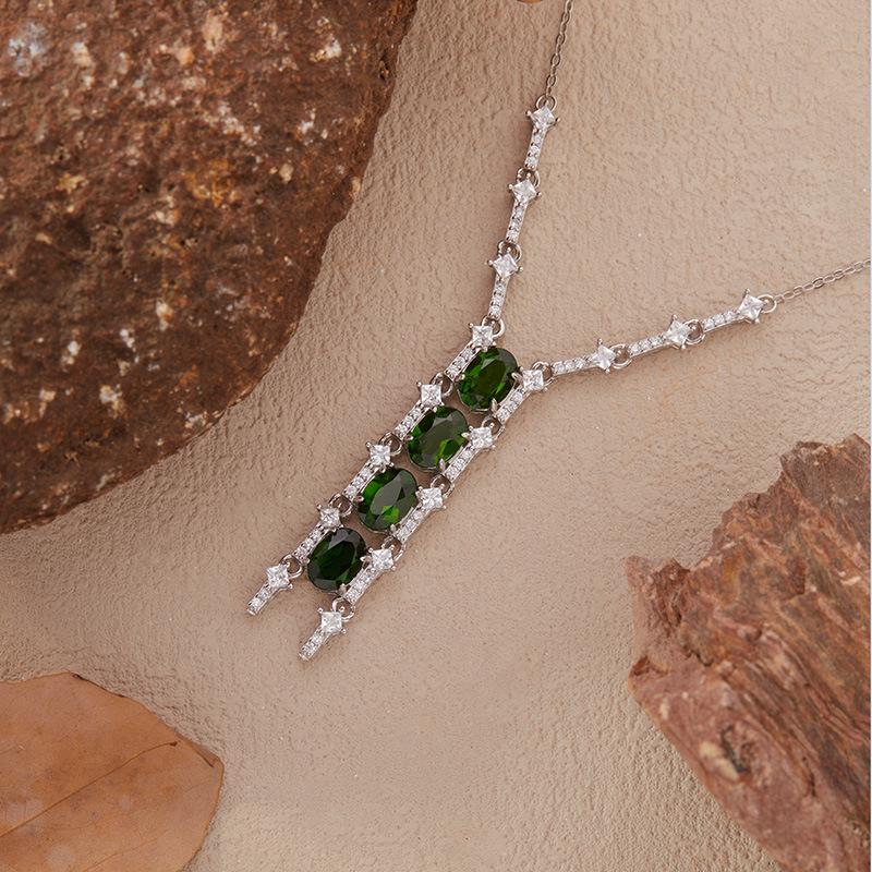 Natural Citrine Topaz Garnet Diopside Colored Treasure Necklace Women'S S925 Silver Deluxe Diamond Set