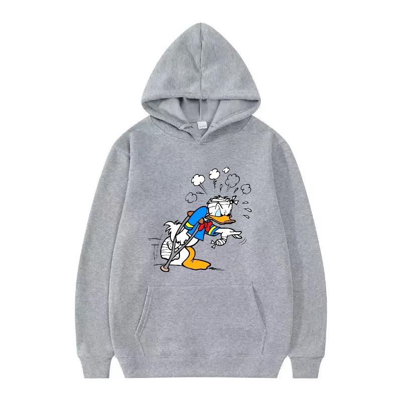 Disney Donald Duck Muster Damen Fleece Sportlich Locker Grau Herbst Oberteile Kleidung Pullover Damen Günstig Y2k Hoodies Herren Sweatshirts