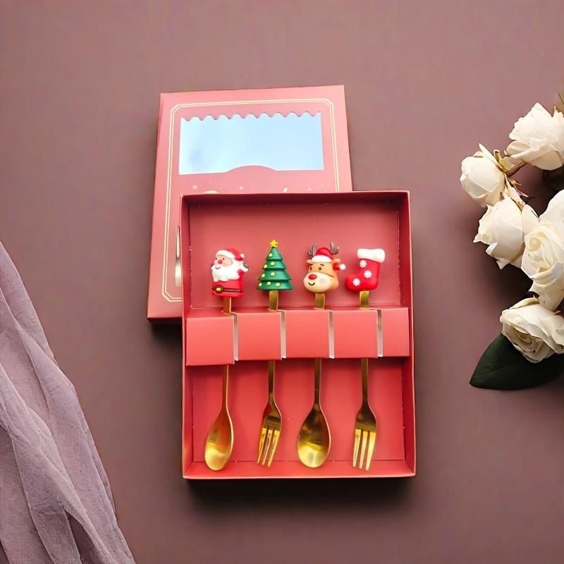 

4/6pcs Christmas Creative Stainless Steel Spoon, Coffee Stirring Spoon, Dessert Fruit Fork, Doll Spoon and Fork Tableware
