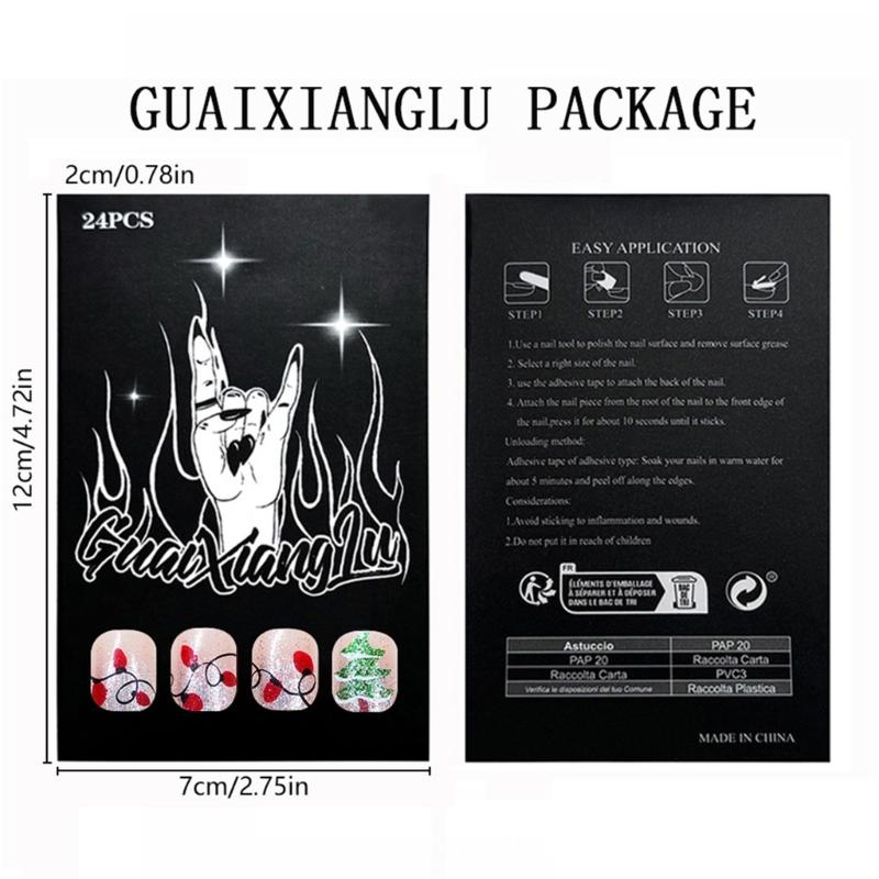 24 Pcs Christmas Press On Nails Short Square Full Cover False Nails Christmas Tree Artificial Nails Manicures Supplies