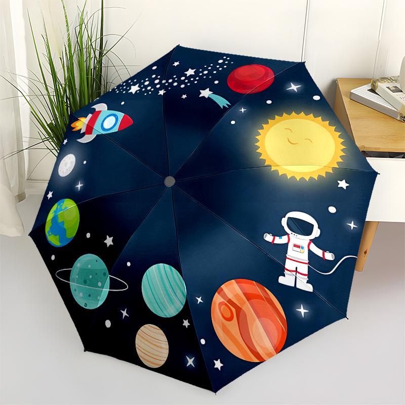 

Astronaut, Rocket Automatic folding umbrella simple eight rib design, bright color pattern, durable iron frame, ideal for travel and outdoo