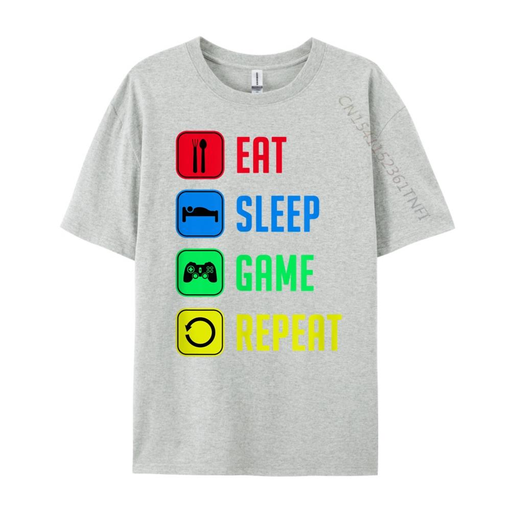 Eat Sleep Game Epeat Blue And White Graphic T Shirts Sale Casual Black Graphic Tees Clothes Korean