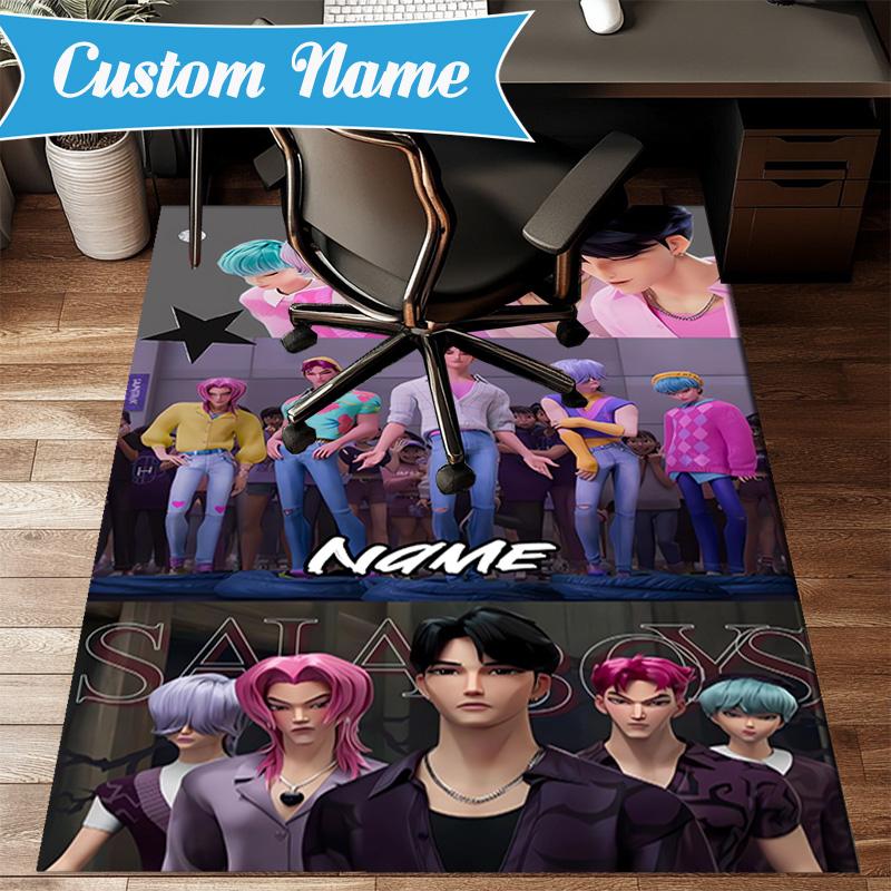 Custom Name KPop Cartoon Rug for Living Room, Game Rooms, Office, Bedroom, Floor Mat Playful Design, fan gifts Christmas decor