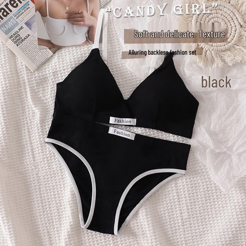 Sporty Women's Letter Print Embroidery Lingerie Set with Built-in Pads and Beautiful Back Design.