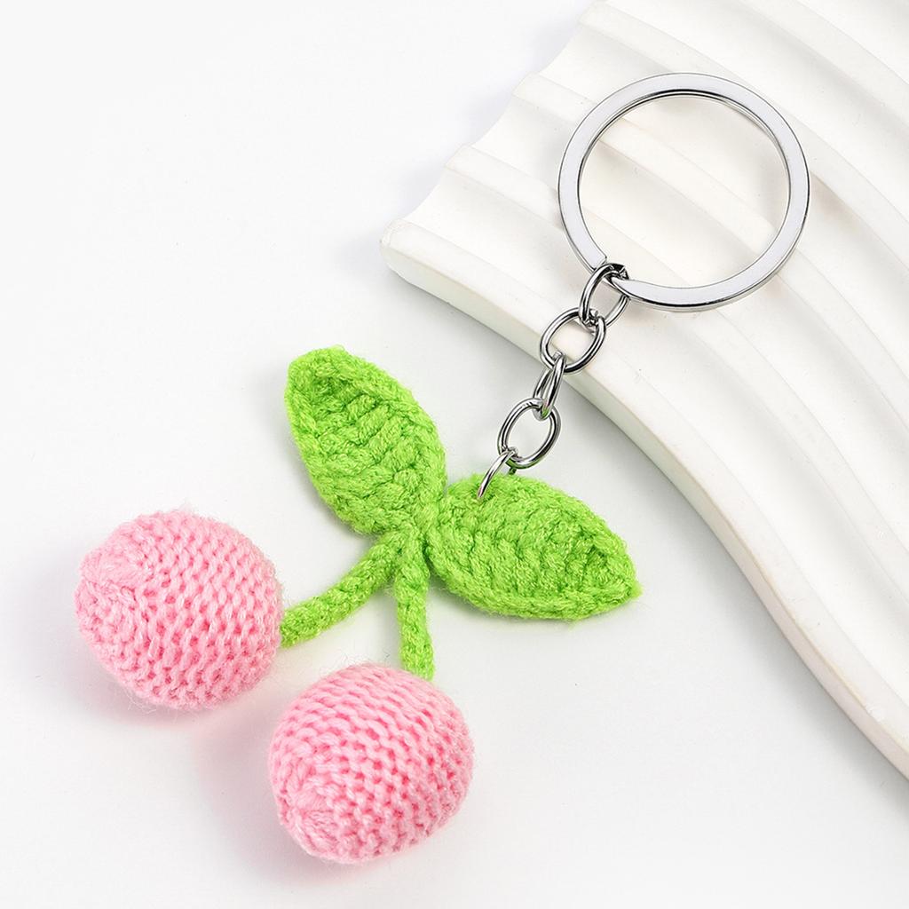 Multipurpose Knitted Cherry Charm Pendant Handmade Yarn Decoration for Keychains and Bags Soft and Unique Designs