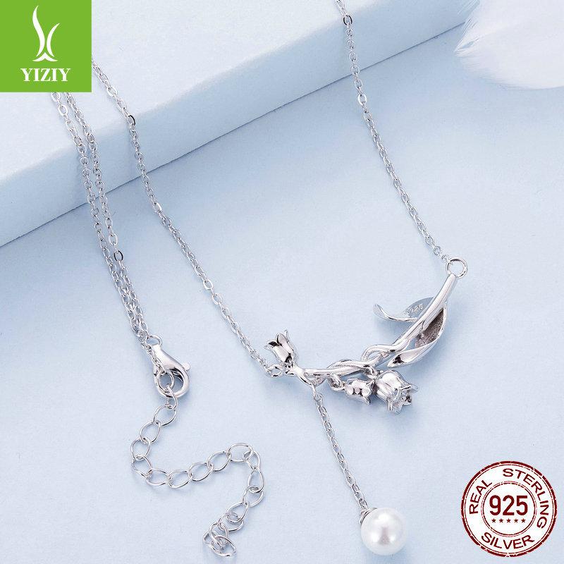 Small Fresh Lily Of The Valley Flower Bead Necklace Female, Niche Design Flower S925 Sterling Silver Collarbone Chain