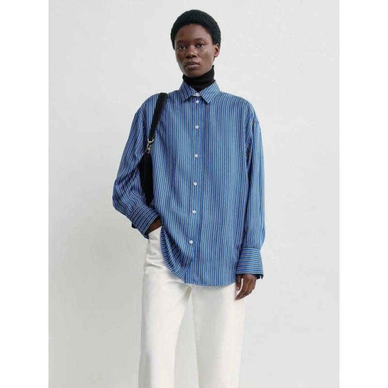 Su Mei Hui Women's Striped Satin Shirt - Spring/Summer 2026 Collection, TOT Style Commute Long Sleeve Top