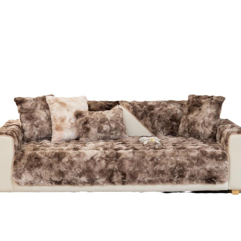 Winter Rabbit Plush Sofa Cushion Winter Four Seasons Universal Warm Thickened Leather Seat Cover Cover Towel