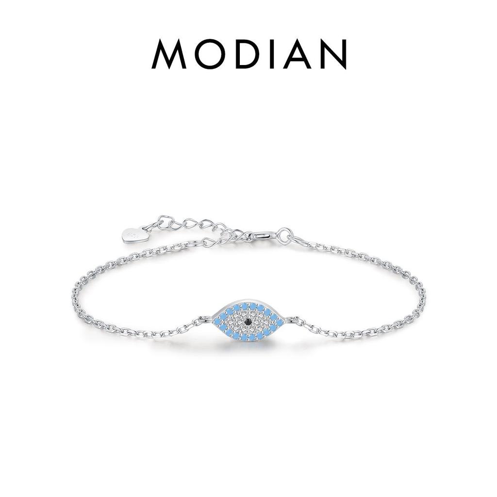 MODIAN Bracelet en argent sterling 925 pur, tendance, avec yeux bleus turquoise naturels, chaîne à maillons pour femme, serti pavé d'oxydes de zirconium, bijoux fins