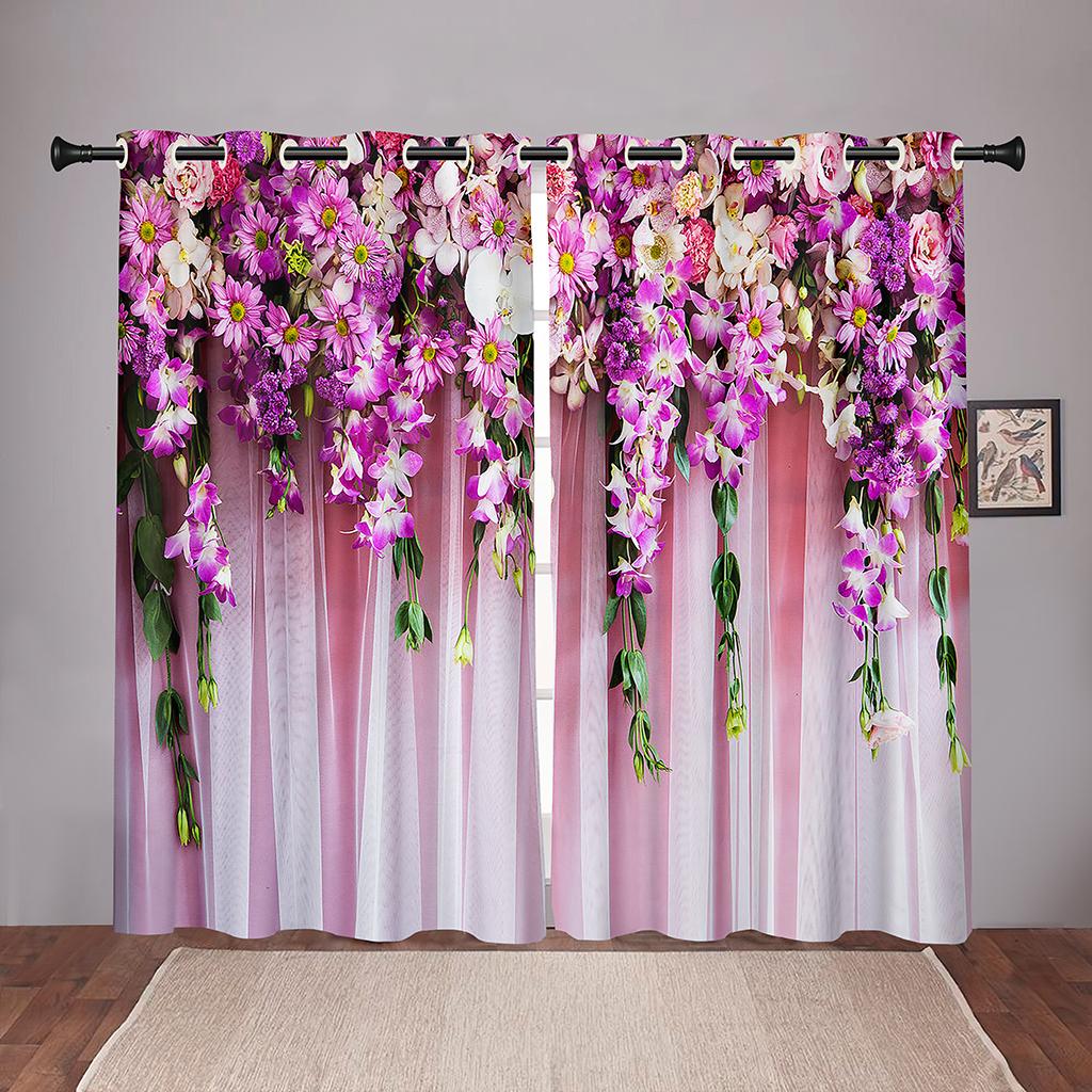 Luxury Floral Flower Print Brightly Colored Window Area Curtain Panels Kids Room Sleeping Room Living Room Decor Hall Area Treatments Kitchen Hom