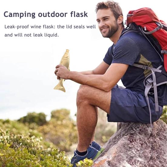 Fiskeformet lommelærke 5 oz Rustfritt stålflaske Lekkasjesikker Sklisikker Lomme-spritflaske for Utendørs Reiser Fiske Camping Fest Drikkeglass