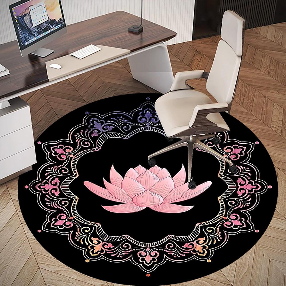 1pc Lotus Mandala Round Chair mat office Area Rug - Non-Slip, Floor Mat for Office, Bedroom, and Indoor Decor p127113