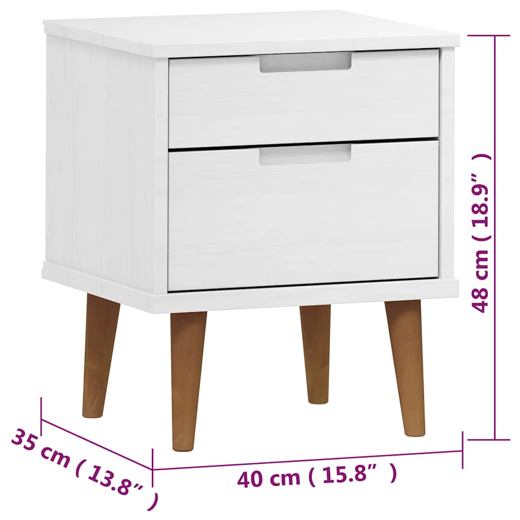 Nightstand MOLDE White 40x35x48 cm Solid Pine Wood