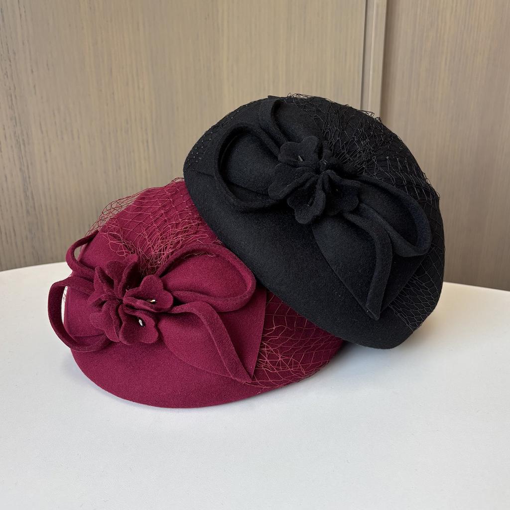 French Elegant British Retro Mesh Bud Hat Wool Top Hat Wedding Dress Banquet Bridal Headgear Stewardess Hat