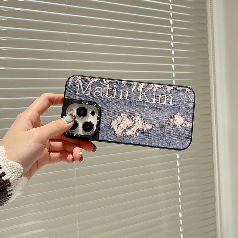 "Korean Denim Drop-Proof Case for Apple iPhone 12-16 Pro Max, Trendy Mirror Design."