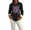 Women's -Lined Long Sleeve Round Neck Halloween Printed Casual Top for Winter
