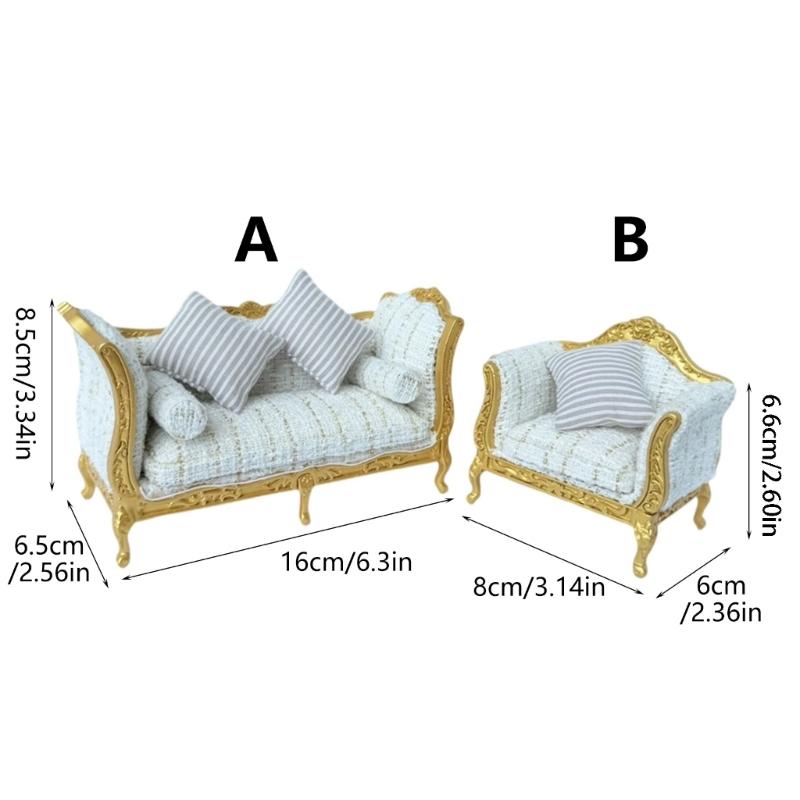 Miniature Dollhouses Furniture Set 1/12 Scale Soft Fabric Living Room Sofa Simple Couch for Realistic Model Displays