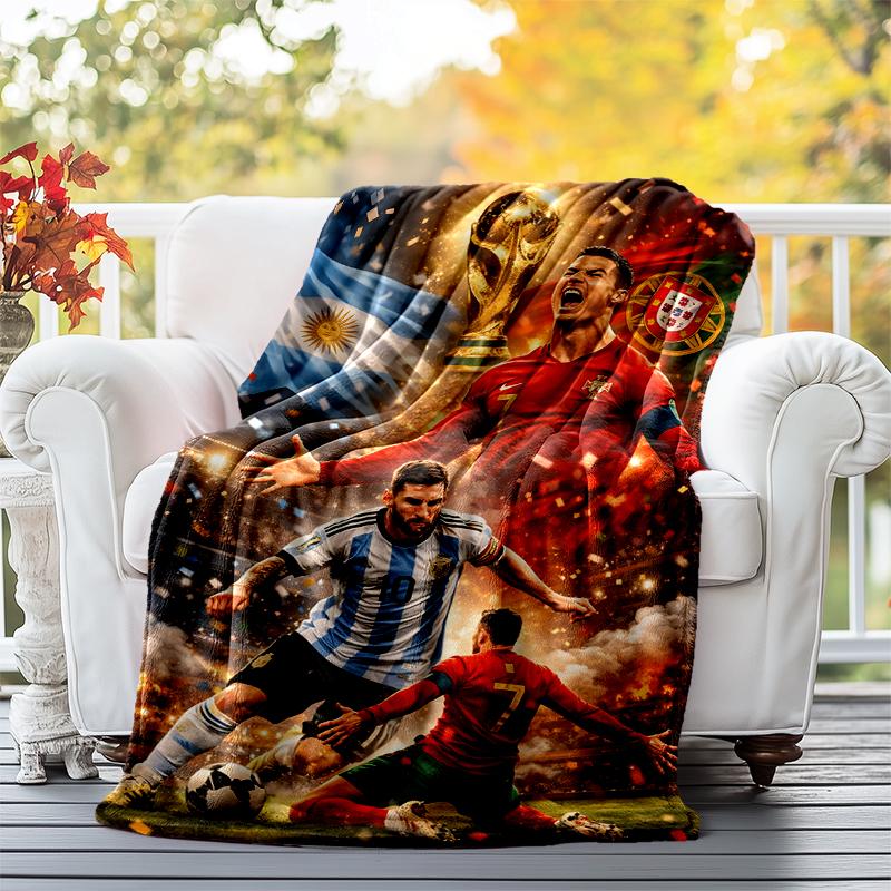 Messi & Ronaldo Flannel Blanket Soft All-Season Throw, Design for Camping, Car Travel, Hiking Sofa, Bed, Office Perfect Gift for Parties