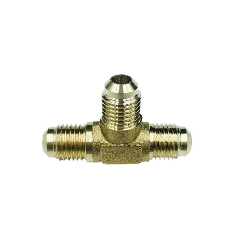 Fit 1/4" 3/8" 1/2" 3/4" Tube SAE-Standard Flare Connector Brass Tee 3 Ways Pipe Fitting Connector Adapeter for Air Conditioner