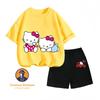 Loose and comfortable Hello Kitty cartoon crew neck two-piece summer set for kids