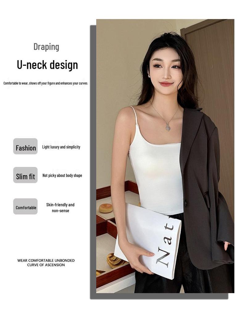Elegant Lace Viscose Camisole: Sexy All-match Slim-fit Bustier with Chest Pad and Beautiful Back