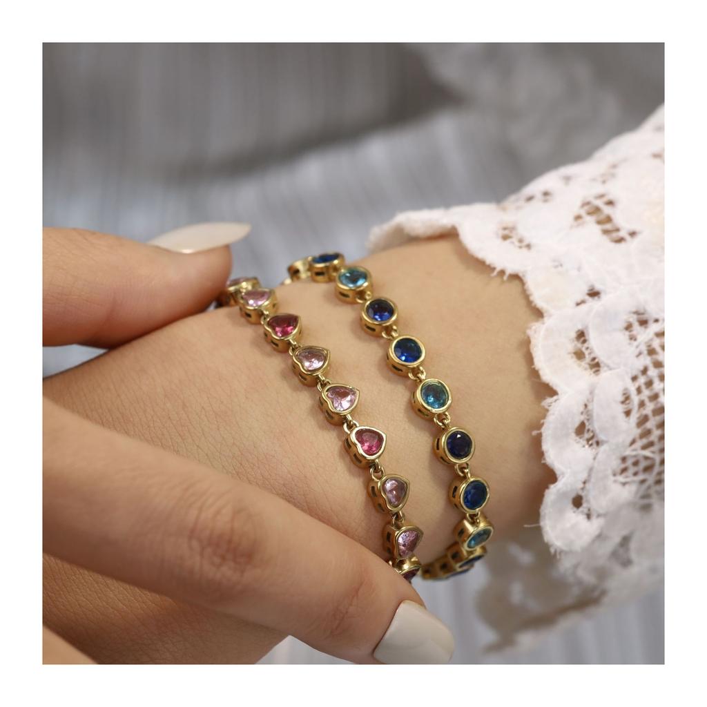 Heart Cubic Zirconia Bracelet for Women Colorful Stainless Steel Adjustable Charm Chain Jewelry Gift