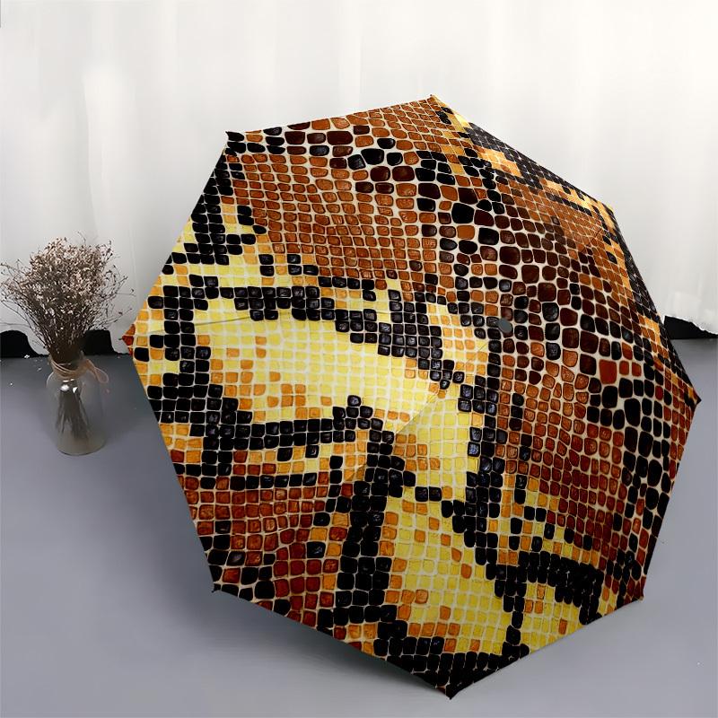 1pc Snake Skin Pattern Automatic Folding Umbrella, Heavy Duty 8 Rib Iron Frame,  Suitable for Travel, Daily Use, Birthday, Decor Gift  91