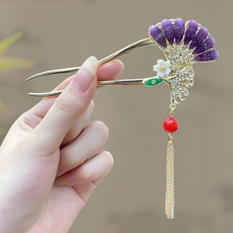 Antique Butterfly Flower Bamboo U-shaped Hairpin Super Fairy Retro Pearl Fringed Hairpin Hanfu Ancient Hairpin Accessories