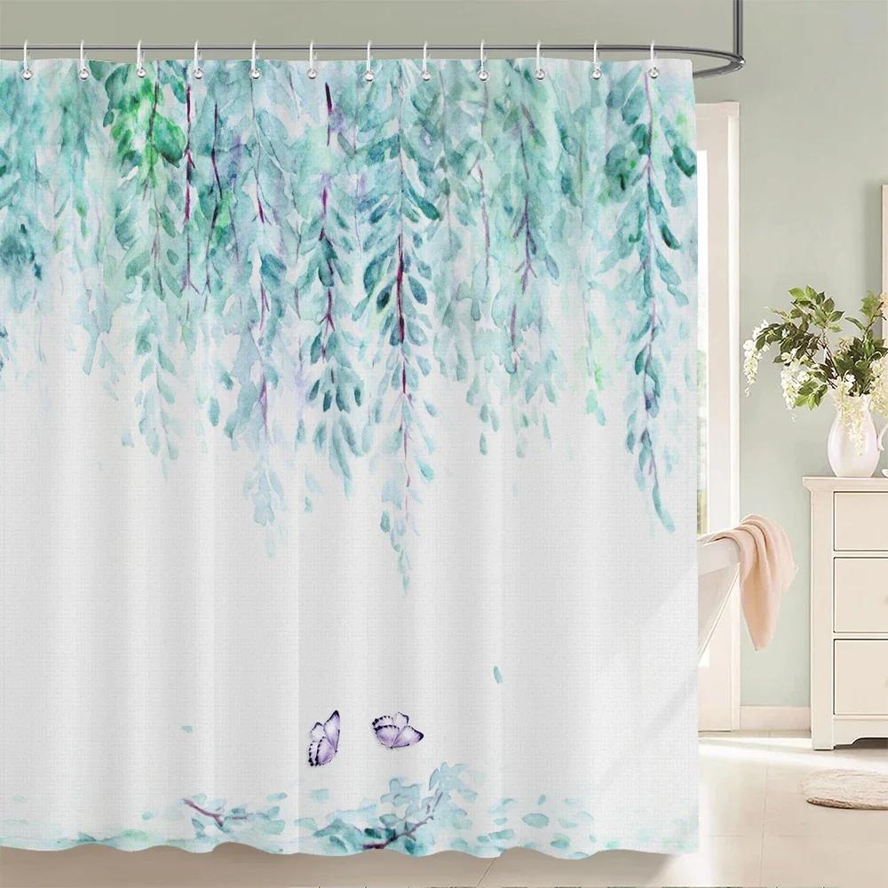 Flower Shower Curtain Bathroom Waterproof Polyester Shower Curtain Floral Printing Curtains for Bathroom Shower with Hooks