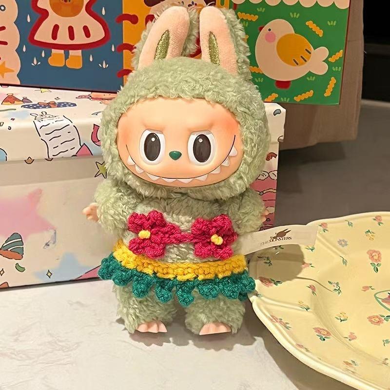 Pro 17cm panenku Labubu Oblečení Slunečnicová Červená Květina Tlukot Srdce Makronka oblečení labubu roztomilé oblečení labubu