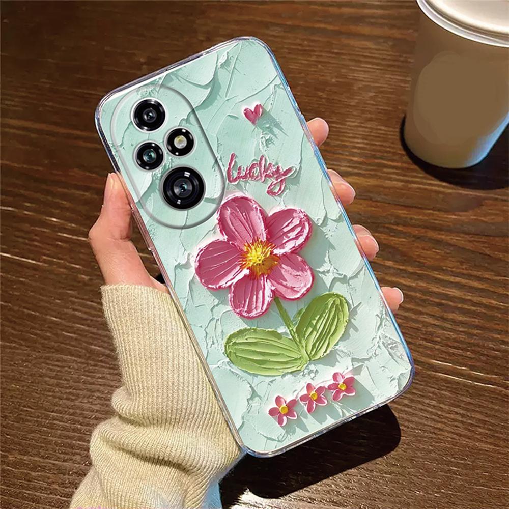 For Honor 200 Lite 200Pro 200 Smart Transparent Clear Cover Silicone Rose Flower Oil Painting Lavender Phone Case for Honor200