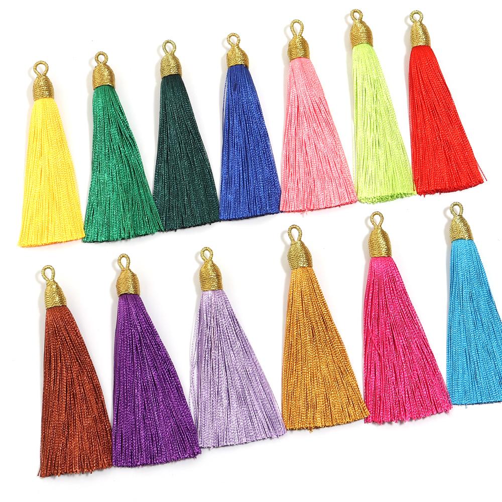 6pcs/Lot 85mm Gold Color Head Tassel Fringe Handmade Polyester Silk Tassel with Hanging Loop Bookmark Jewelryy Making Bookmark