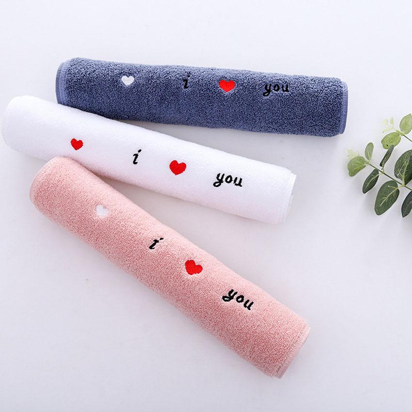 100% Cotton 3 Colors Face Towel Peach Heart Love Letters Embroidery Bathroom Hair Towel Modern for Adults Kids Toalla De Cara