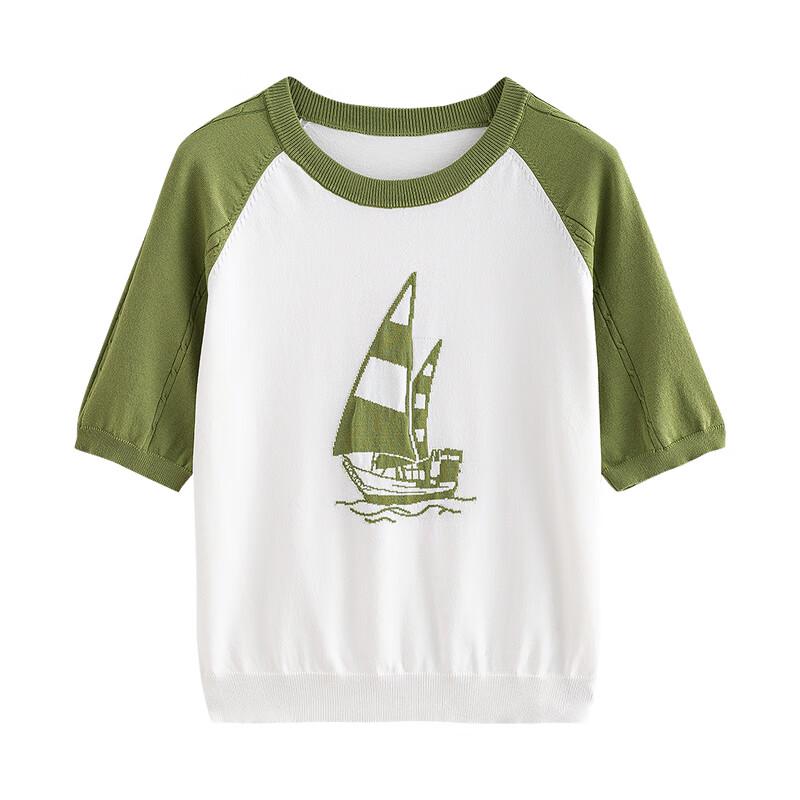 Chuyu Women's Sailboat Jacquard Short-Sleeve Knit Top
