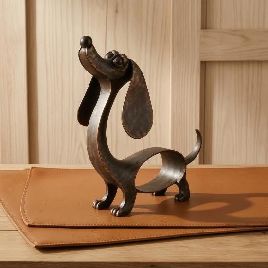 Geschenkidee für Hundeliebhaber, Vintage-Eisen-Dackel-Figur, Niedliche Welpen-Skulptur, Künstlerische Metall-Tierstatue für den Garten oder den Innenbereich, Tischdekoration