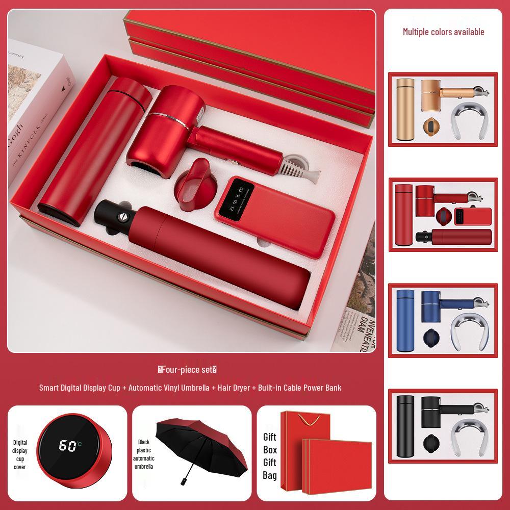 High-End Dragon Boat Festival Gift Set: Insulated Cup, Neck Massager, and Umbrella