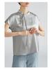 Chinese Style Silk Satin Mandarin Collar Blouse - Women's Summer Tie-Up Raglan Sleeve Top