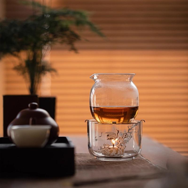 Heat-resistant glass candle base heating tea stove new Chinese style household tea art insulation tea stove