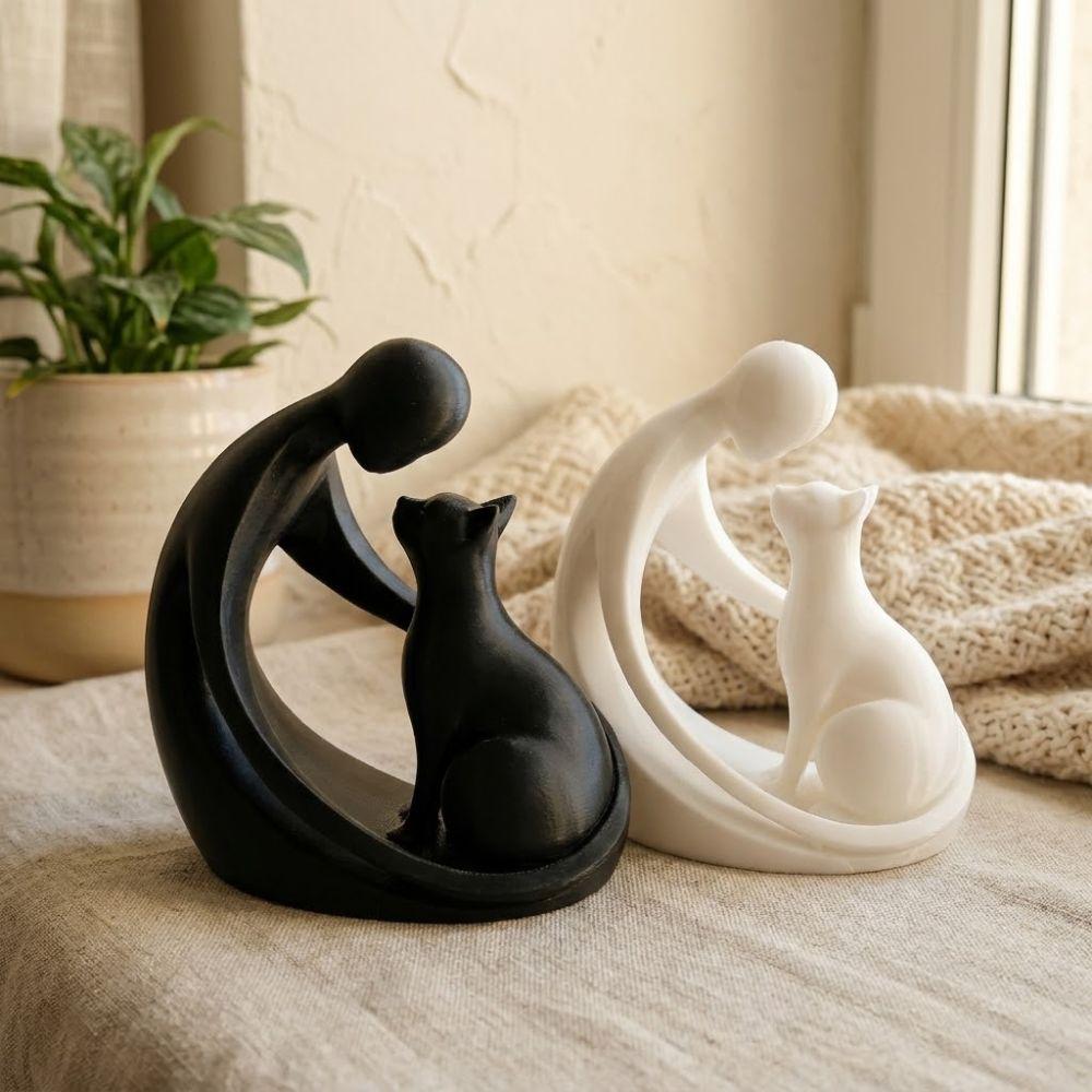 Minimalist Hugging Cat Sculpture 3D Printing Abstract Cat Figurine Living Room