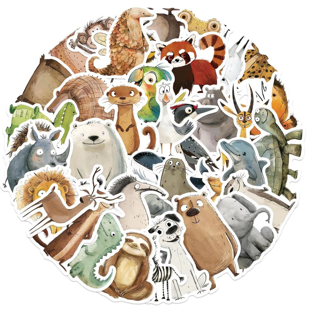 Sada samolepek divoké zvěře: Los, Alpaka, Panda & Lev