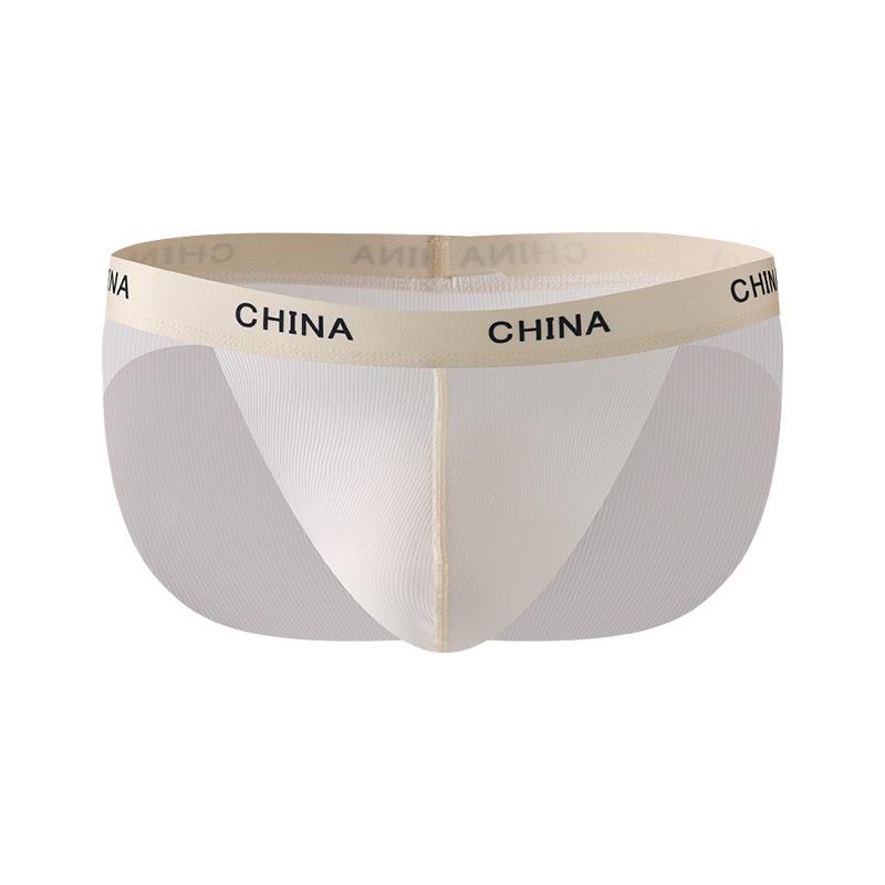 Male Spring and Summer Pure Color Thin Ice Silk Transparent Breathable Naked Feeling Low Waist Briefs