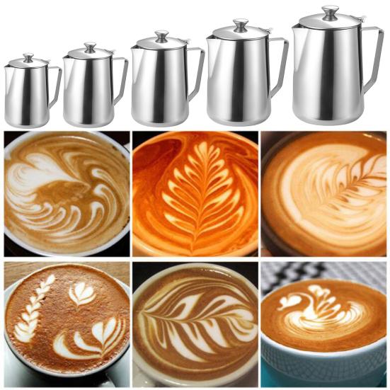 Coffee Frothing Pitcher with Lid Multi-functional Stainless Steel Latte Art Milk Frother Cup Barista Tool
