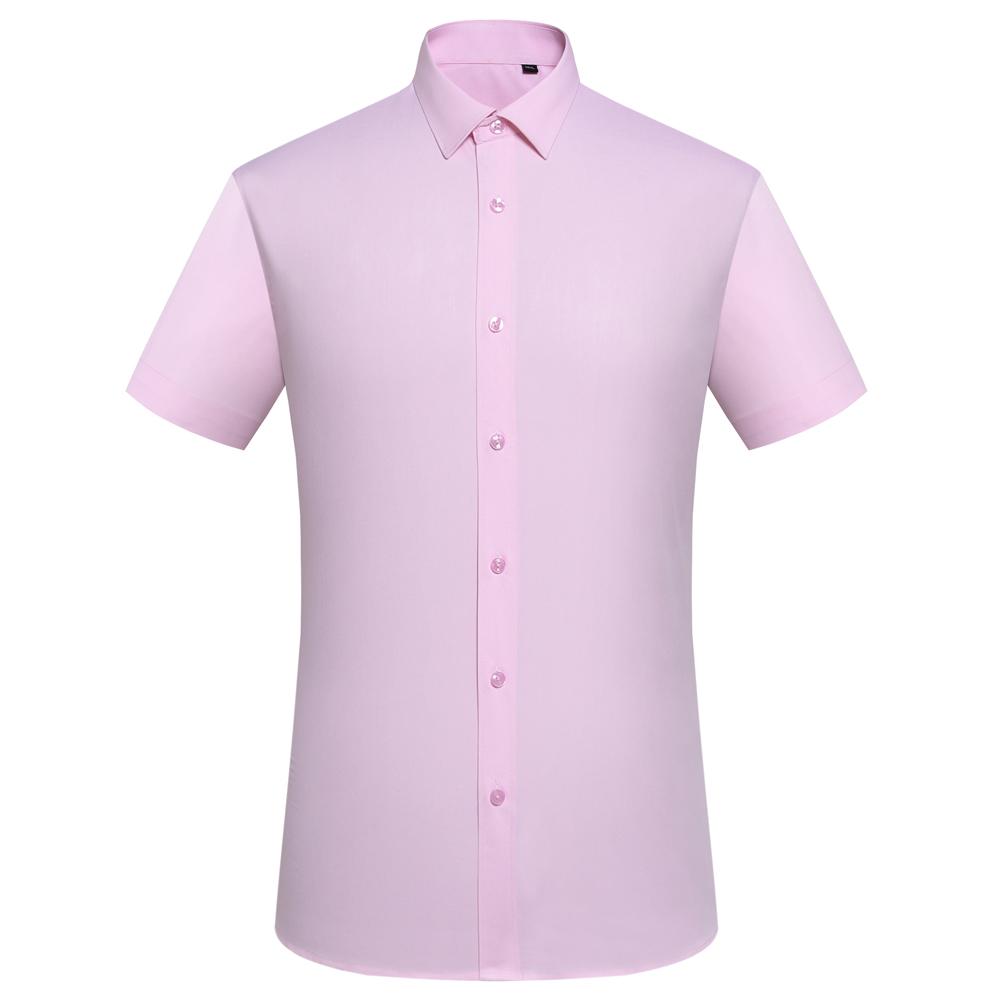 Cămașă de vară casual pentru bărbați, culoare uni, cu nasturi, ușor elastică, cu aspect de mătase, cu mânecă scurtă, cămăși de rochie fără călcare