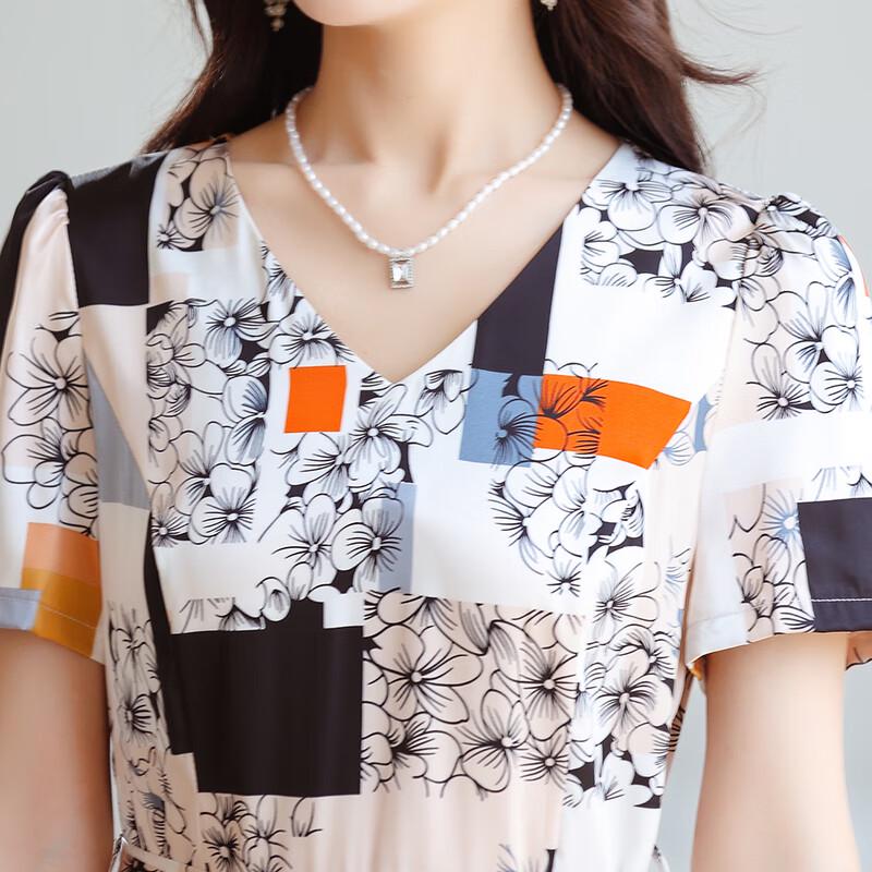 Elegant Plus Size V-Neck Printed A-Line Midi Dress