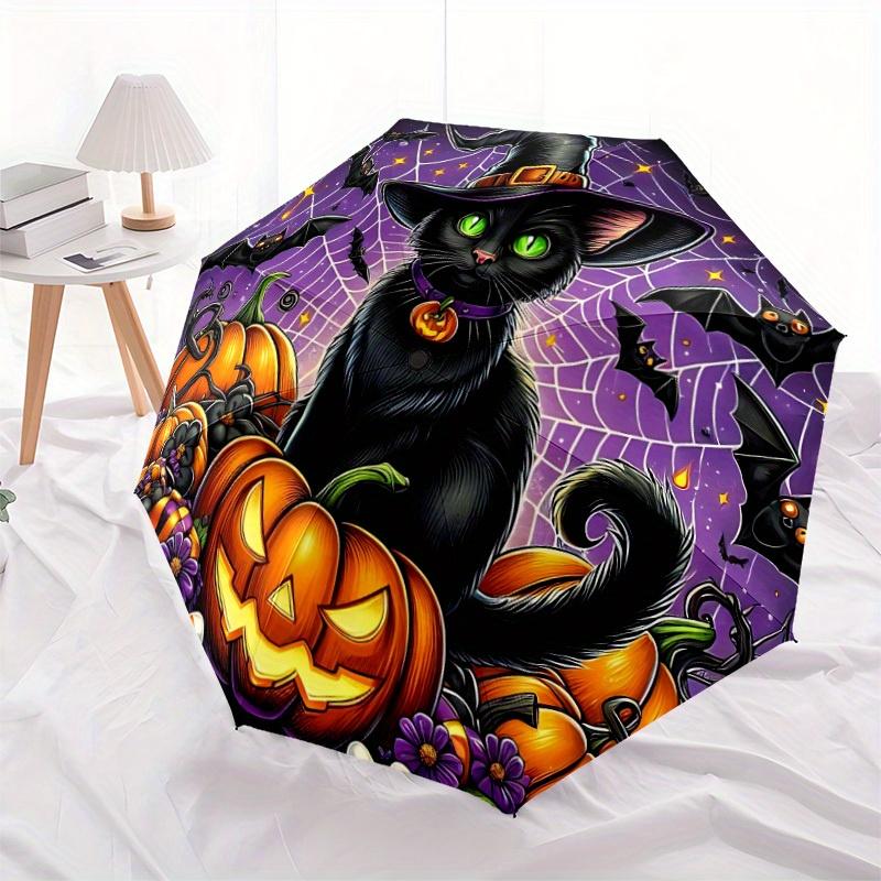 1pc Halloween Cat Umbrella - 8-Rib Automatic Open/Close, Fashionable Compact Umbrella for Outdoor Adventures yy250813209