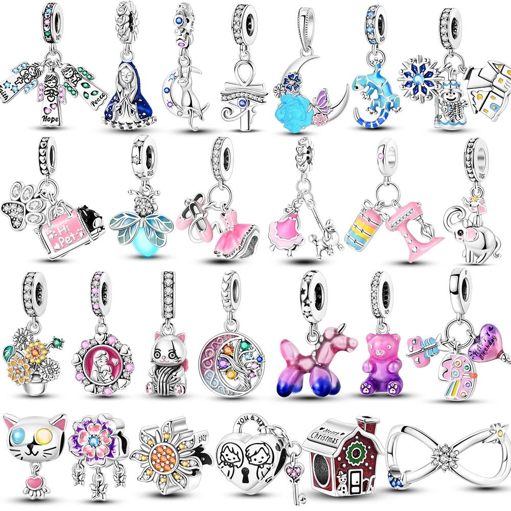 New Collection Copper Sisters Bear Flower Charms Bead Fit Original Bracelet Jewelry For Woman Diy Gift