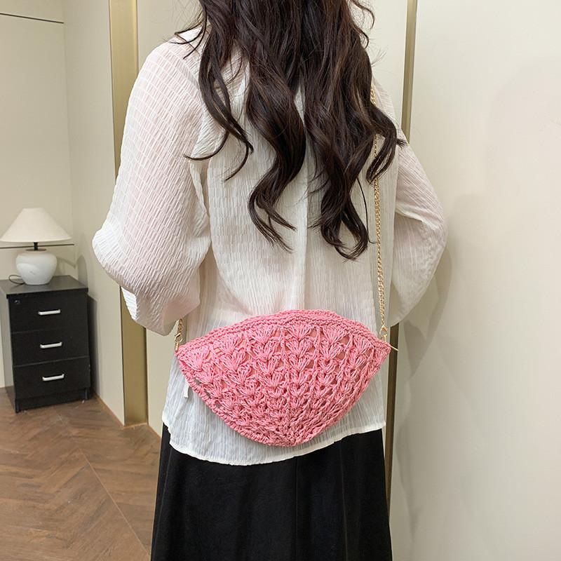 Simple Solid Color Shell Shaped Women Casual Woven Chain Bag For Daily Casual Wear