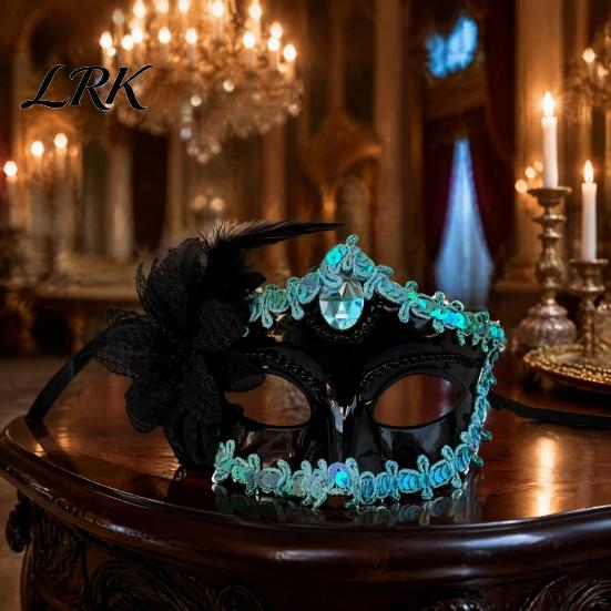 Lace Rhinestone Masque for Women Masquerade Women, Vintage Venetian Half Face with Side Flower Festival Performance Cushion Halloween Prom Ball